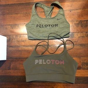 Two green peloton sports bras size M